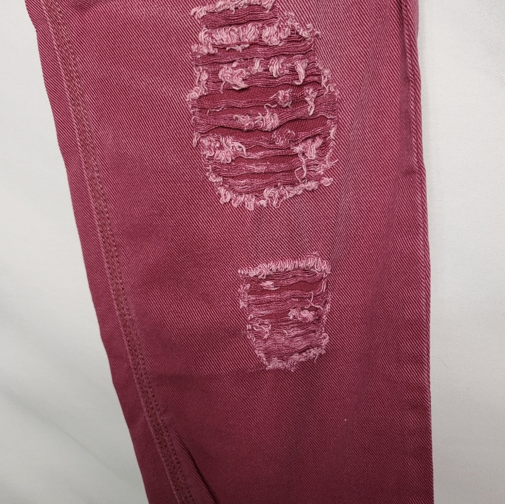 Free People Distressed Crop Straight Leg Denim Jeans Berry Purple Size 27 - Picture 6 of 14